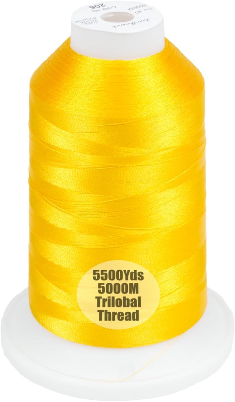 simthread Trilobal Polyester Thread – 5000M (5500yds) No.40 – Super Sheen, Tangle-Free – Built-in Thread Lock Spool – Compatible with Brother, Singer, Janome & More, Harvest Gold-206 - Image 1